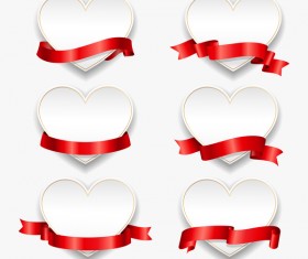 Red ribbon with heart cards vector set 09