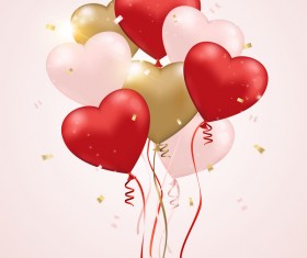Red with pink and golden heart shape balloon background vector
