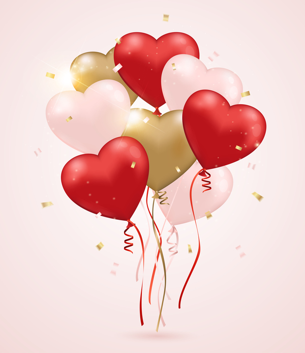 Red with pink and golden heart shape balloon background vector