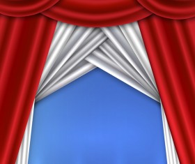 Red with white curtains background vector 03