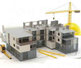 Residential Design Models and Cranes Stock Photo