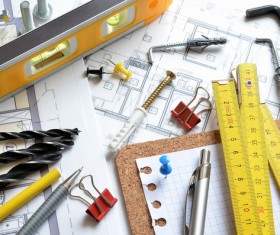 Residential design drawings and tools Stock Photo
