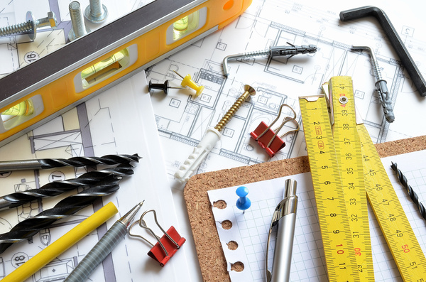 Residential design drawings and tools Stock Photo