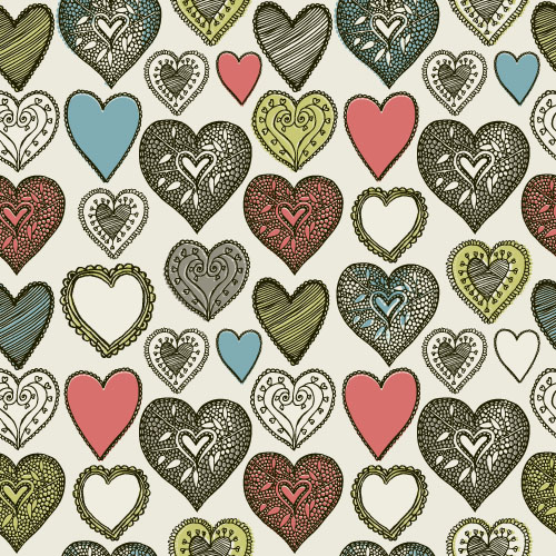 Retro seamless hearts pattern vectors graphic 01