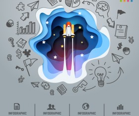 Rocket with business infographic template vectors