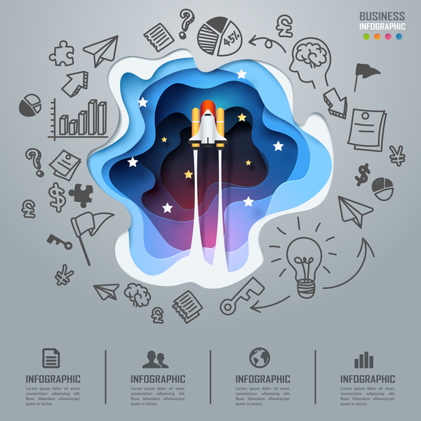 Rocket with business infographic template vectors