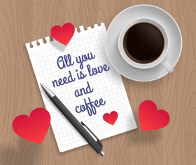 Romantic message with coffee and red heart vector 01