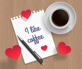 Romantic message with coffee and red heart vector 02
