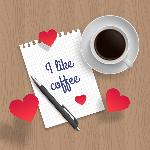 Romantic message with coffee and red heart vector 02