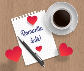 Romantic message with coffee and red heart vector 03