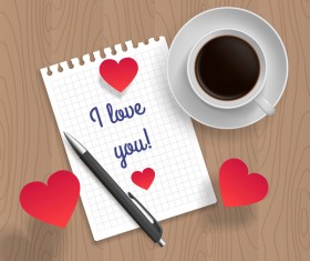 Romantic message with coffee and red heart vector 04