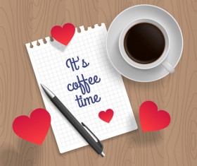 Romantic message with coffee and red heart vector 05