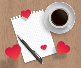 Romantic message with coffee and red heart vector 06