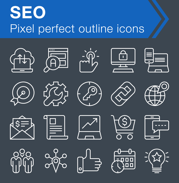 SEO outline icons set