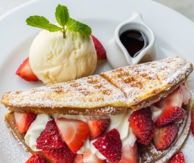 Sandwich with strawberry waffles and ice cream Stock Photo