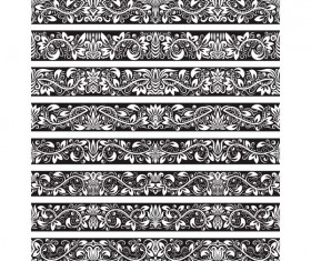 Seamless damask black borders vectors 10