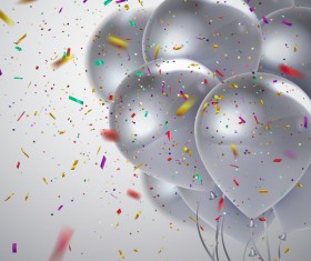 Silver balloon with confetti background vector