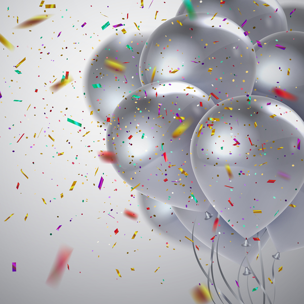 Silver balloon with confetti background vector