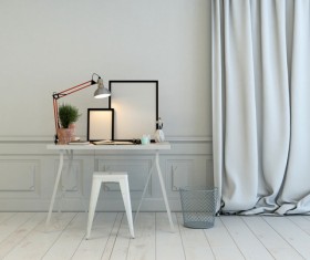 Simple and bright bedroom with bed Stock Photo 01