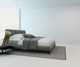 Simple and bright bedroom with bed Stock Photo 02