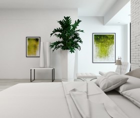 Simple and bright bedroom with bed Stock Photo 05