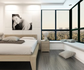 Simple and bright bedroom with bed Stock Photo 06