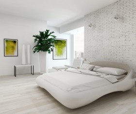 Simple and bright bedroom with bed Stock Photo 07