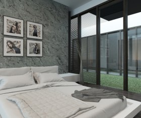 Simple and bright bedroom with bed Stock Photo 08