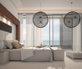 Simple and bright bedroom with bed Stock Photo 09