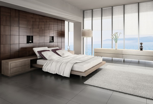 Simple and bright bedroom with bed Stock Photo 11