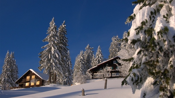 Snow-covered villas Stock Photo