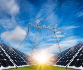 Solar panels and power grids Stock Photo