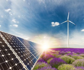 Solar panels and wind turbines Stock Photo 01