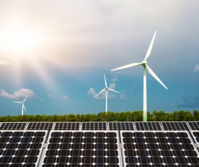 Solar panels and wind turbines Stock Photo 02