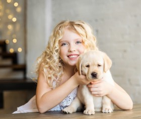Stock Photo The little girl and Labrador 01
