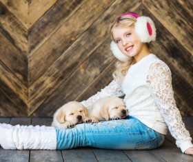 Stock Photo The little girl and Labrador 02