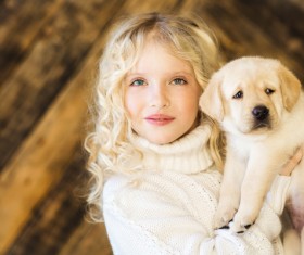 Stock Photo The little girl and Labrador 03
