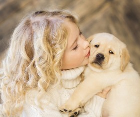 Stock Photo The little girl and Labrador 04