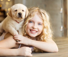 Stock Photo The little girl and Labrador 05