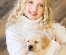 Stock Photo The little girl and Labrador 07