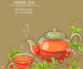 Strawberry with herbal tea vector background