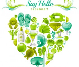 Summer travel elements with heart vectors 01