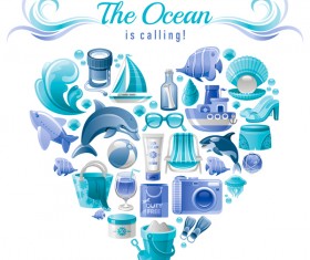 Summer travel elements with heart vectors 02