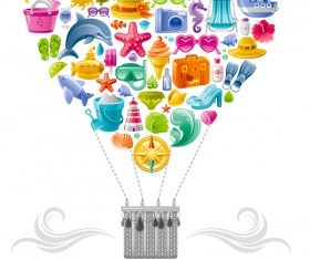 Summer travel elements with heart vectors 03