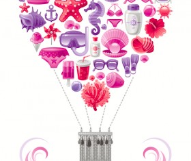 Summer travel elements with heart vectors 04