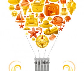 Summer travel elements with heart vectors 05