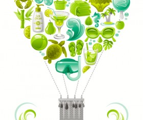 Summer travel elements with heart vectors 06