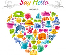 Summer travel elements with heart vectors 07