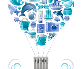 Summer travel elements with heart vectors 08