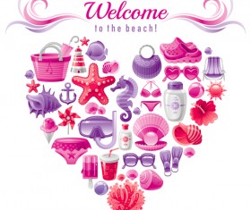 Summer travel elements with heart vectors 09